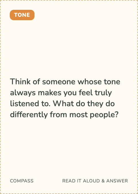 A card from the Adults edition of the Compass Conversation Cards, showing a category label and a question.